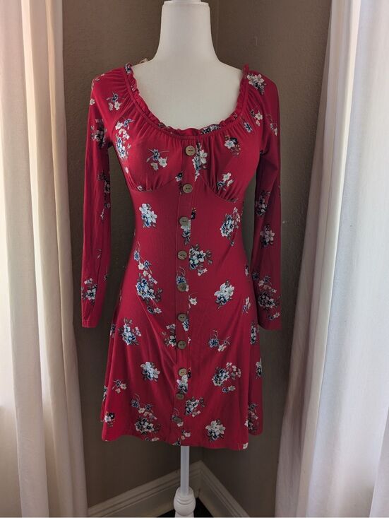 No Boundaries Dresses & Skirts - Cottagecore Red Floral Long Sleeve Dress